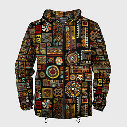 Ветровка с капюшоном мужская Африканский этнический орнамент, цвет: 3D-черный