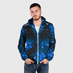 Ветровка с капюшоном мужская Синий трескающийся камень, цвет: 3D-белый — фото 2