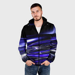 Ветровка с капюшоном мужская Black blue abstract, цвет: 3D-черный — фото 2