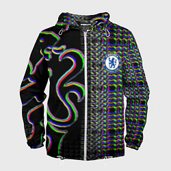 Ветровка с капюшоном мужская Chelsea fc glitch, цвет: 3D-белый