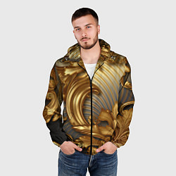 Ветровка с капюшоном мужская Золотая текстура и абстракции, цвет: 3D-черный — фото 2