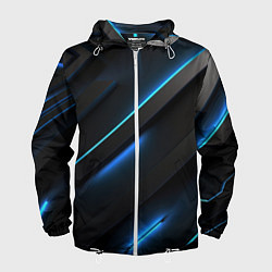 Мужская ветровка Черная конструкция с синими неоновыми вставками