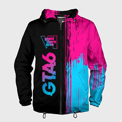 Ветровка с капюшоном мужская GTA6 - neon gradient по-вертикали, цвет: 3D-черный