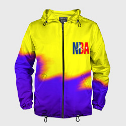 Ветровка с капюшоном мужская НБА баскетбол краски неоновые желтые, цвет: 3D-черный