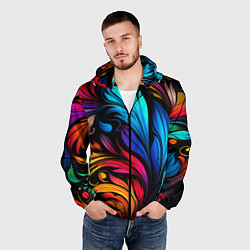 Ветровка с капюшоном мужская Паттерн с узорами на черном фоне, цвет: 3D-черный — фото 2