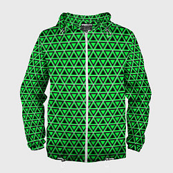 Ветровка с капюшоном мужская Зелёные и чёрные треугольники, цвет: 3D-белый