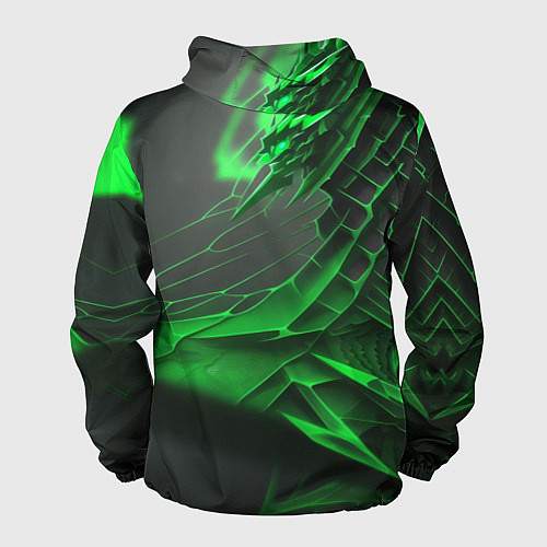 Мужская ветровка Зелёная сеть на чёрном фоне / 3D-Белый – фото 2