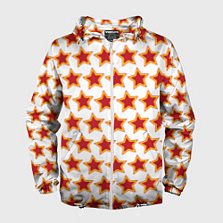 Ветровка с капюшоном мужская Красные звезды с контуром, цвет: 3D-белый