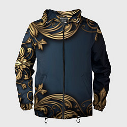 Ветровка с капюшоном мужская Лепнина объемные золотые узоры на ткани, цвет: 3D-черный