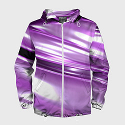 Ветровка с капюшоном мужская Нежные фиолетовые полосы абстракта, цвет: 3D-белый