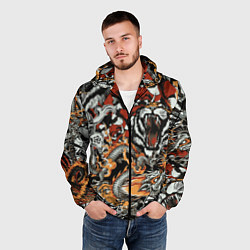 Ветровка с капюшоном мужская Самурай дракон и тигр, цвет: 3D-черный — фото 2