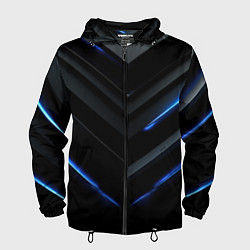 Ветровка с капюшоном мужская Black abstract neon blue abstract, цвет: 3D-черный