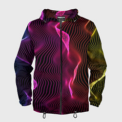Ветровка с капюшоном мужская Переплетающие цветные линии, цвет: 3D-черный