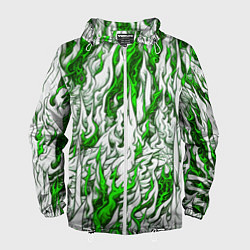 Ветровка с капюшоном мужская Белый и зелёный узор, цвет: 3D-белый