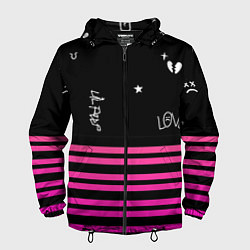 Ветровка с капюшоном мужская Lil Peep розовые полосы, цвет: 3D-черный