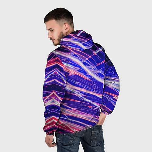 Мужская ветровка Белые и красные линии на синем фоне / 3D-Черный – фото 4