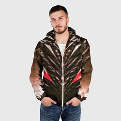 Ветровка с капюшоном мужская Красные кристаллы и камень, цвет: 3D-белый — фото 2