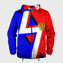 Ветровка с капюшоном мужская Герб России спортивный стиль, цвет: 3D-черный