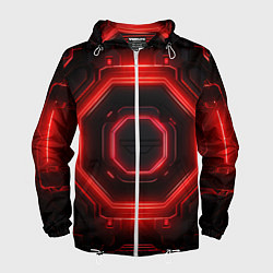Ветровка с капюшоном мужская Nvidia style black and red neon, цвет: 3D-белый