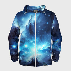 Ветровка с капюшоном мужская Космический голубой пейзаж, цвет: 3D-белый