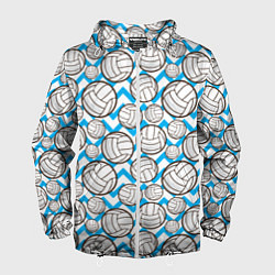 Ветровка с капюшоном мужская Мячи волейбольные паттерн, цвет: 3D-белый