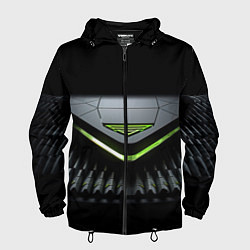 Ветровка с капюшоном мужская Black green abstract nvidia style, цвет: 3D-черный