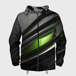 Ветровка с капюшоном мужская Black green abstract geforce style, цвет: 3D-черный