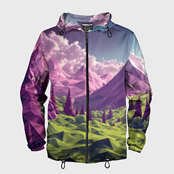 Мужская ветровка Геометрический зеленый пейзаж и фиолетовые горы