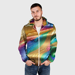 Ветровка с капюшоном мужская Жидкий радужный металл, цвет: 3D-белый — фото 2