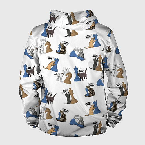 Мужская ветровка Котики и шахматы белый / 3D-Белый – фото 2