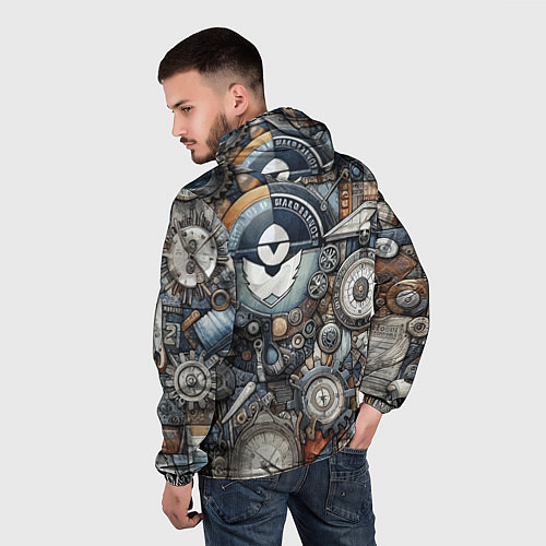 Мужская ветровка Механистический паттерн - авангард нейросеть / 3D-Черный – фото 4