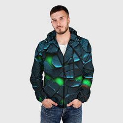 Ветровка с капюшоном мужская Abstract dark green geometry style, цвет: 3D-черный — фото 2