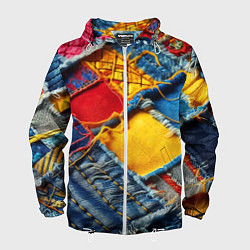 Ветровка с капюшоном мужская Colorful denim patchwork - ai art, цвет: 3D-белый