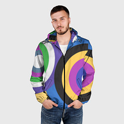 Ветровка с капюшоном мужская Разноцветные круги, абстракция, цвет: 3D-черный — фото 2
