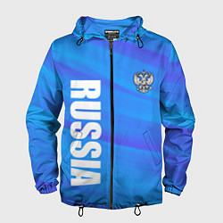Ветровка с капюшоном мужская Россия - синие волны, цвет: 3D-черный