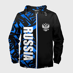 Ветровка с капюшоном мужская Россия - синяя абстракция, цвет: 3D-белый