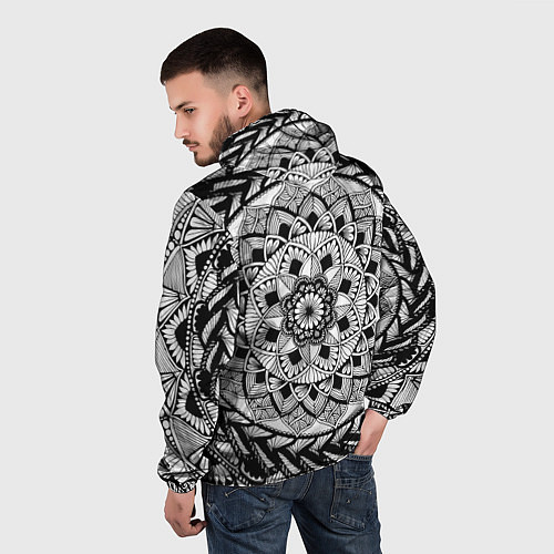 Мужская ветровка Мандала зенарт чёрно-белая / 3D-Черный – фото 4