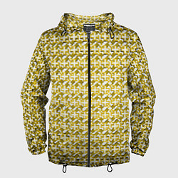Ветровка с капюшоном мужская Белые плюсики на жёлтом фоне, цвет: 3D-черный