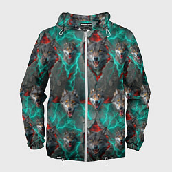 Ветровка с капюшоном мужская Паттерн из волков эпично, цвет: 3D-белый