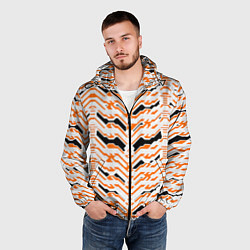 Ветровка с капюшоном мужская Агрессивный бело-оранжевый паттерн, цвет: 3D-черный — фото 2