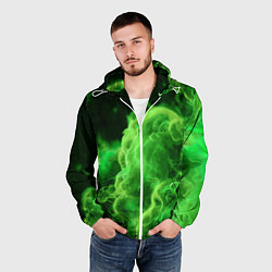 Ветровка с капюшоном мужская Зелёный густой дым - inferno green, цвет: 3D-белый — фото 2