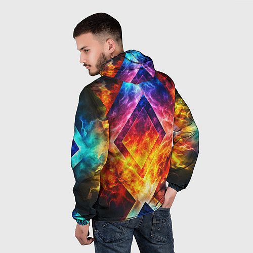 Мужская ветровка Красочный неоновый узор с огнем на фоне / 3D-Черный – фото 4