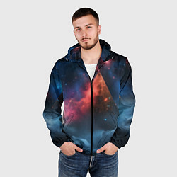 Ветровка с капюшоном мужская Космическая абстракция пирамида, цвет: 3D-черный — фото 2