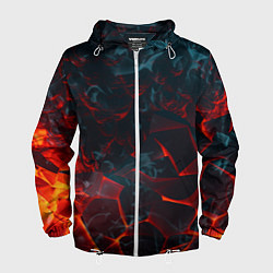 Ветровка с капюшоном мужская Темная абстракция с разломом красных плит, цвет: 3D-белый