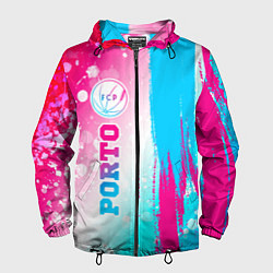 Ветровка с капюшоном мужская Porto neon gradient style по-вертикали, цвет: 3D-черный