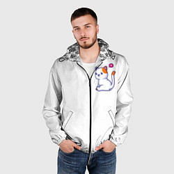 Ветровка с капюшоном мужская Милый кот обиделся с разбитым сердечком, цвет: 3D-черный — фото 2