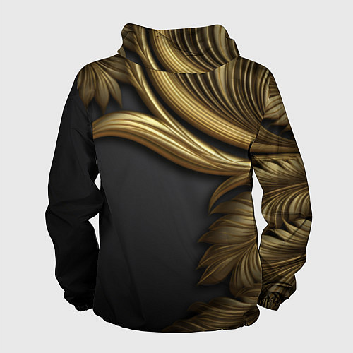 Мужская ветровка Золотые объемные листья на черном / 3D-Белый – фото 2