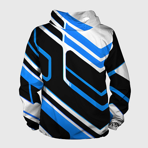 Мужская ветровка Бело-синие линии на чёрном фоне / 3D-Черный – фото 2