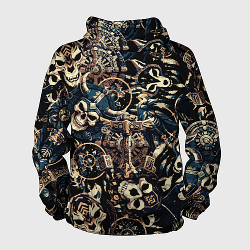 Мужская ветровка AC DC на фоне викингов рун воронов и черепов / 3D-Белый – фото 2