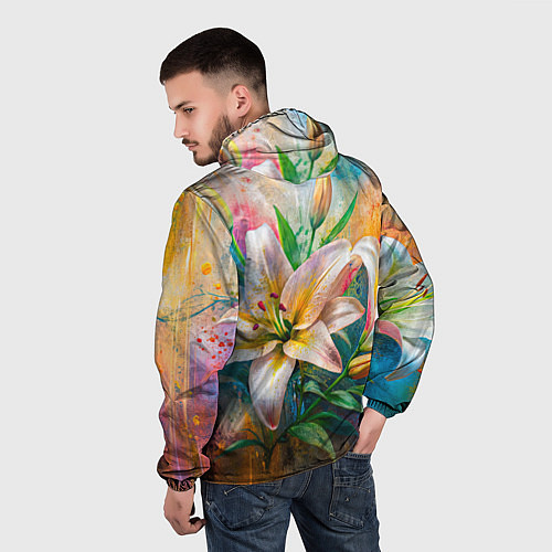 Мужская ветровка Лилии абстракция гранж / 3D-Черный – фото 4